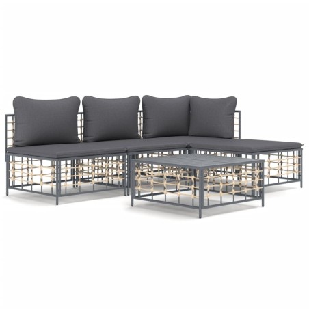 vidaXL Juego de muebles de jardín 5 pzas cojines antracita ratán PE