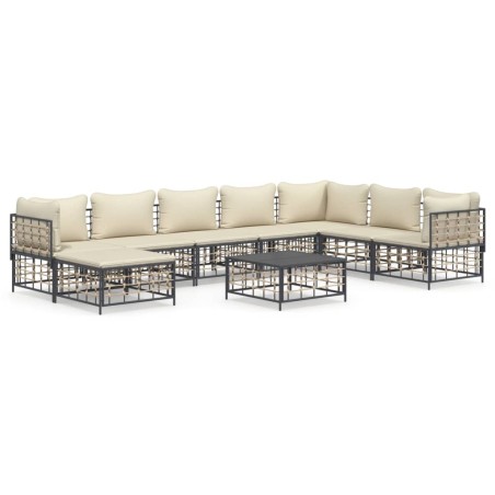 vidaXL Juego de muebles de jardín 9 pzas y cojines ratán PE antracita