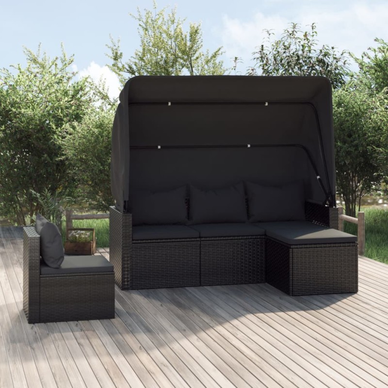 vidaXL Juego de sofás jardín 4 pzas con cojines ratán sintético negro vidaXL Juego de sofás jardín 4 pzas con cojines ratán sintético negro