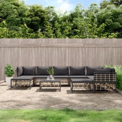 vidaXL Juego de muebles de jardín 10 pzas y cojines ratán PE antracita