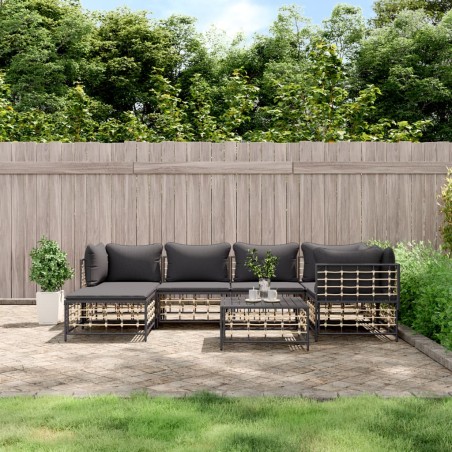 vidaXL Set muebles de jardín 7 pzas y cojines ratán PE gris antracita
