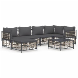 vidaXL Set muebles de jardín 7 pzas y cojines ratán PE gris antracita