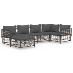 vidaXL Juego de muebles de jardín 6 pzas cojines antracita ratán PE