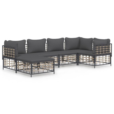 vidaXL Juego de muebles de jardín 6 pzas cojines antracita ratán PE