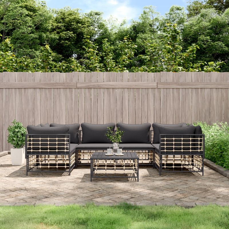 vidaXL Set muebles de jardín 7 pzas y cojines ratán PE gris antracita