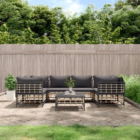 vidaXL Set muebles de jardín 7 pzas y cojines ratán PE gris antracita