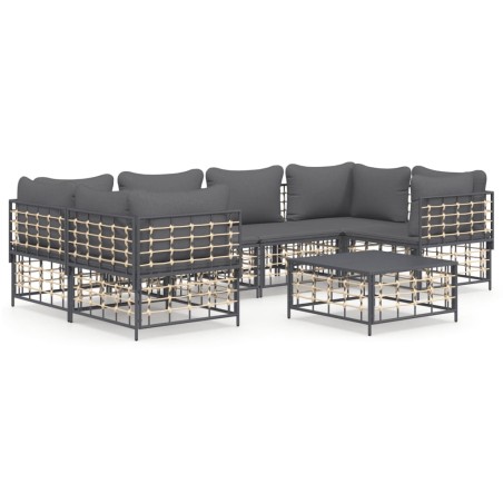 vidaXL Set muebles de jardín 7 pzas y cojines ratán PE gris antracita