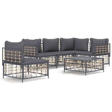 vidaXL Juego de muebles de jardín 6 pzas cojines antracita ratán PE