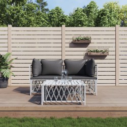 vidaXL Juego de muebles de jardín 3 piezas con cojines acero blanco