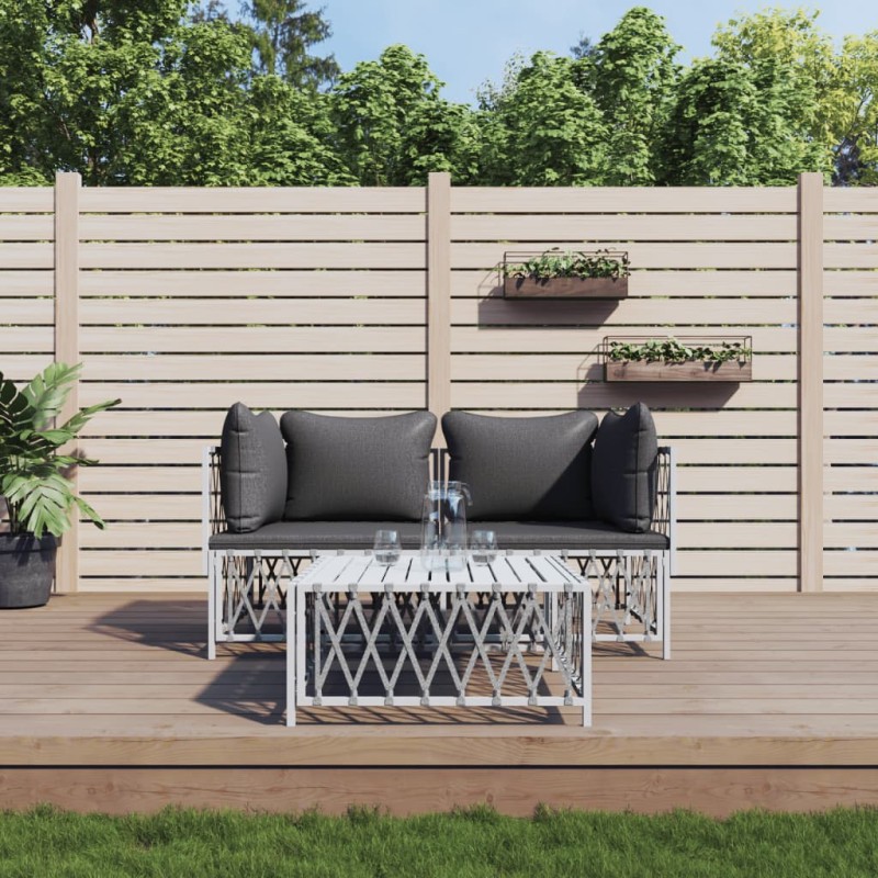 vidaXL Juego de muebles de jardín 3 piezas con cojines acero blanco vidaXL Juego de muebles de jardín 3 piezas con cojines acero blanco