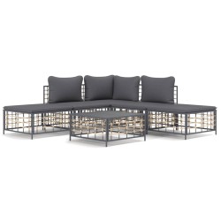 vidaXL Juego de muebles de jardín 6 pzas cojines antracita ratán PE