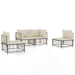 vidaXL Juego de muebles de jardín 4 pzas y cojines ratán PE antracita