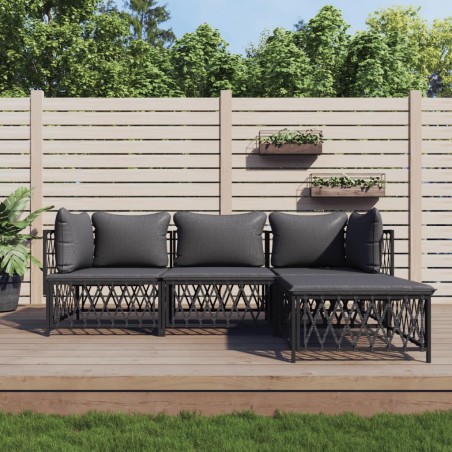 vidaXL Juego muebles de jardín 4 pzas y cojines acero gris antracita