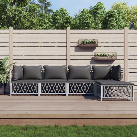 vidaXL Juego de muebles de jardín 5 piezas y cojines acero blanco