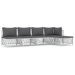 vidaXL Juego de muebles de jardín 5 piezas y cojines acero blanco