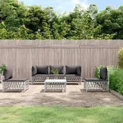 vidaXL Juego de muebles de jardín 6 piezas y cojines acero blanco