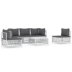vidaXL Juego de muebles de jardín 6 piezas y cojines acero blanco