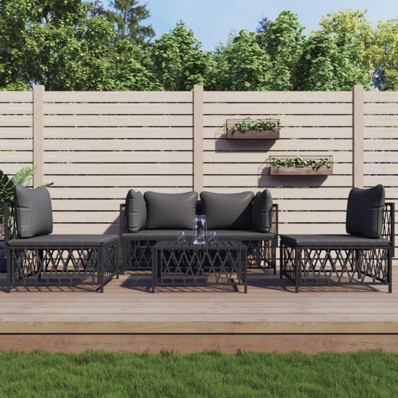 vidaXL Juego muebles de jardín 5 pzas y cojines acero gris antracita vidaXL Juego muebles de jardín 5 pzas y cojines acero gris antracita