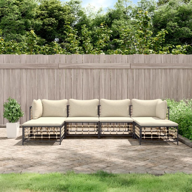 vidaXL Juego de muebles de jardín 6 pzas cojines antracita ratán PE vidaXL Juego de muebles de jardín 6 pzas cojines antracita ratán PE