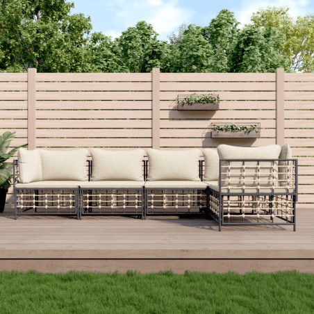 vidaXL Juego de muebles de jardín 5 pzas cojines antracita ratán PE