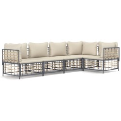 vidaXL Juego de muebles de jardín 5 pzas cojines antracita ratán PE