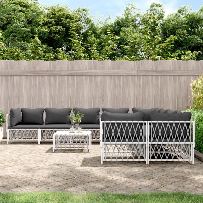 vidaXL Juego de muebles de jardín 9 piezas con cojines acero blanco vidaXL Juego de muebles de jardín 9 piezas con cojines acero blanco