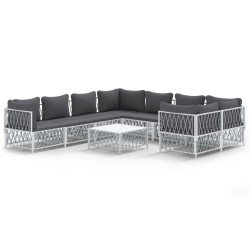vidaXL Juego de muebles de jardín 9 piezas con cojines acero blanco