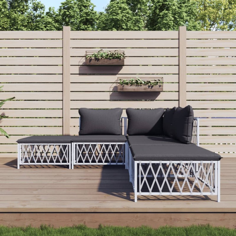 vidaXL Juego de muebles de jardín 5 piezas y cojines acero blanco vidaXL Juego de muebles de jardín 5 piezas y cojines acero blanco