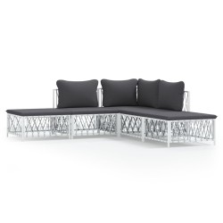 vidaXL Juego de muebles de jardín 5 piezas y cojines acero blanco