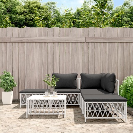 vidaXL Juego de muebles de jardín 6 piezas con cojines acero blanco