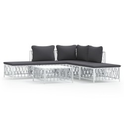 vidaXL Juego de muebles de jardín 6 piezas con cojines acero blanco