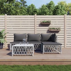 vidaXL Juego de muebles de jardín 5 piezas y cojines acero blanco