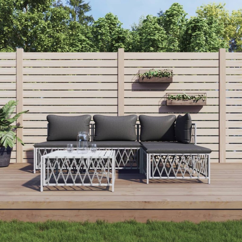 vidaXL Juego de muebles de jardín 5 piezas y cojines acero blanco vidaXL Juego de muebles de jardín 5 piezas y cojines acero blanco