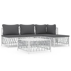 vidaXL Juego de muebles de jardín 5 piezas y cojines acero blanco