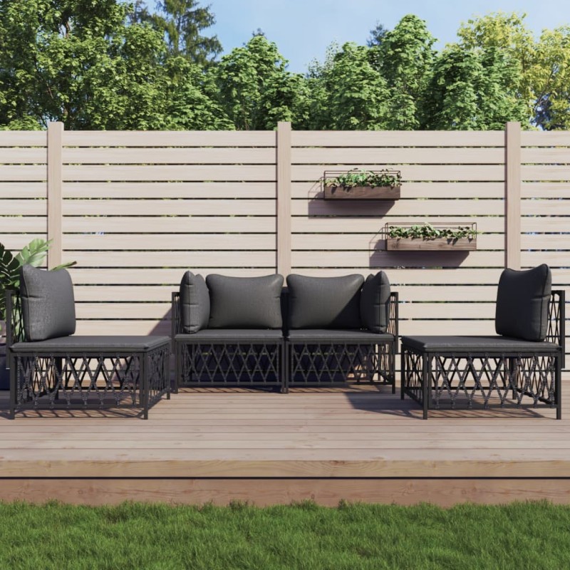 vidaXL Juego muebles de jardín 4 pzas y cojines acero gris antracita vidaXL Juego muebles de jardín 4 pzas y cojines acero gris antracita