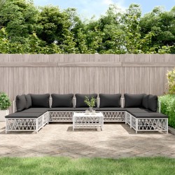 vidaXL Juego de muebles de jardín 10 piezas con cojines acero blanco