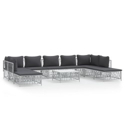 vidaXL Juego de muebles de jardín 10 piezas con cojines acero blanco