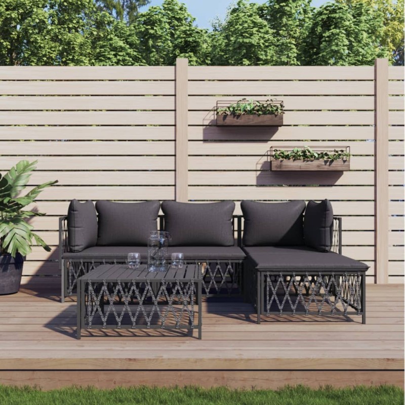 vidaXL Juego muebles de jardín 5 pzas y cojines acero gris antracita