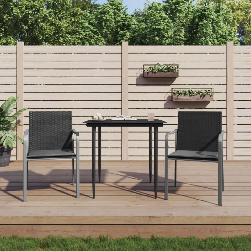 vidaXL Juego comedor jardín 3 piezas y cojines ratán sintético y acero vidaXL Juego comedor jardín 3 piezas y cojines ratán sintético y acero