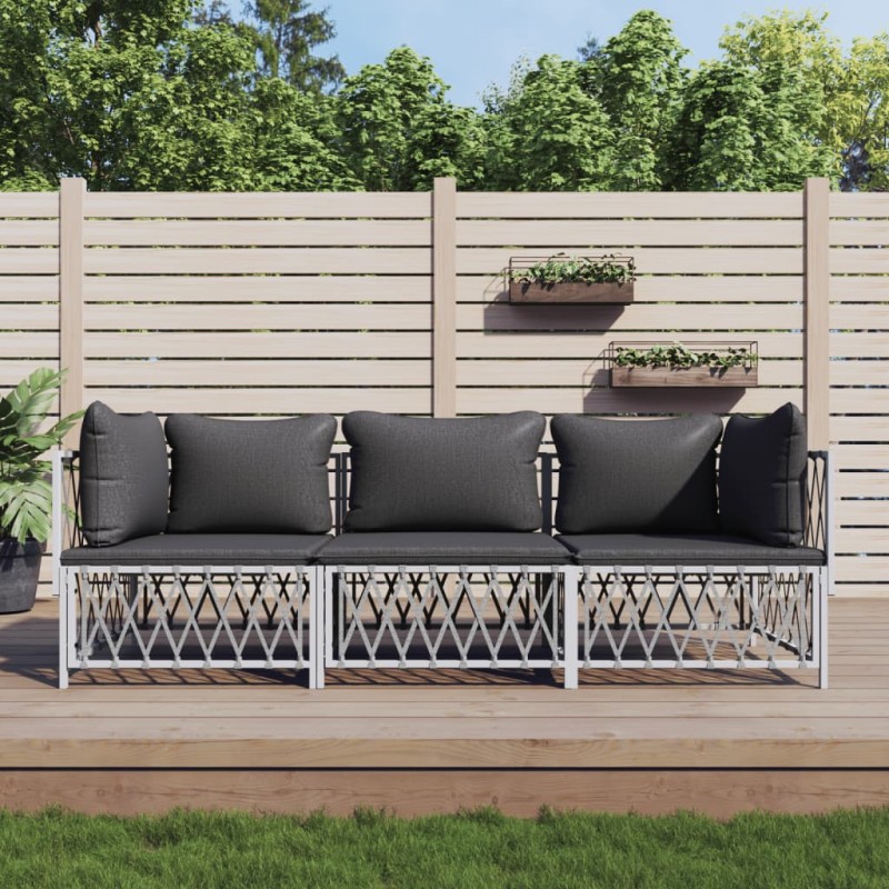 vidaXL Juego de muebles de jardín 3 piezas con cojines acero blanco vidaXL Juego de muebles de jardín 3 piezas con cojines acero blanco