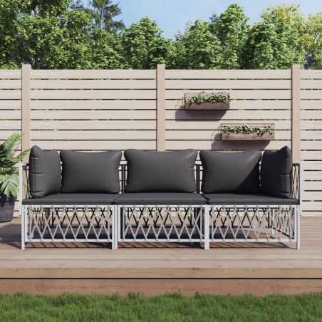 vidaXL Juego de muebles de jardín 3 piezas con cojines acero blanco