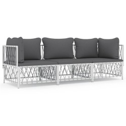 vidaXL Juego de muebles de jardín 3 piezas con cojines acero blanco