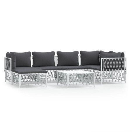 vidaXL Juego de muebles de jardín 7 piezas con cojines acero blanco