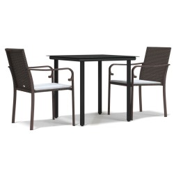 vidaXL Juego comedor jardín 3 piezas y cojines ratán sintético y acero