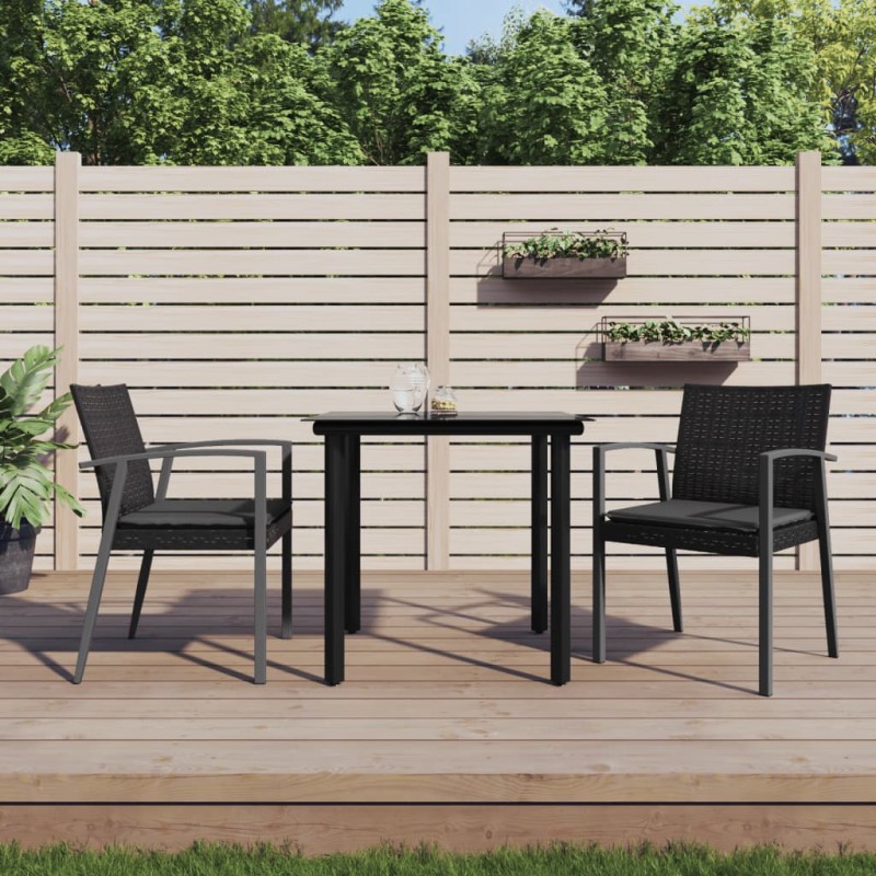 vidaXL Juego comedor jardín 3 piezas y cojines ratán sintético y acero vidaXL Juego comedor jardín 3 piezas y cojines ratán sintético y acero