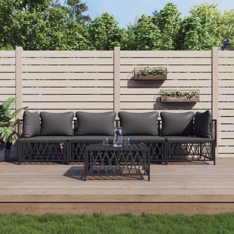 vidaXL Juego muebles de jardín 5 pzas y cojines acero gris antracita vidaXL Juego muebles de jardín 5 pzas y cojines acero gris antracita