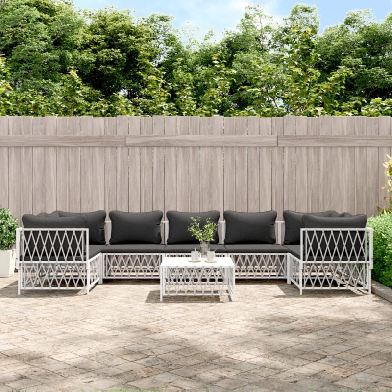 vidaXL Juego de muebles de jardín 8 piezas con cojines acero blanco vidaXL Juego de muebles de jardín 8 piezas con cojines acero blanco