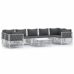 vidaXL Juego de muebles de jardín 8 piezas con cojines acero blanco