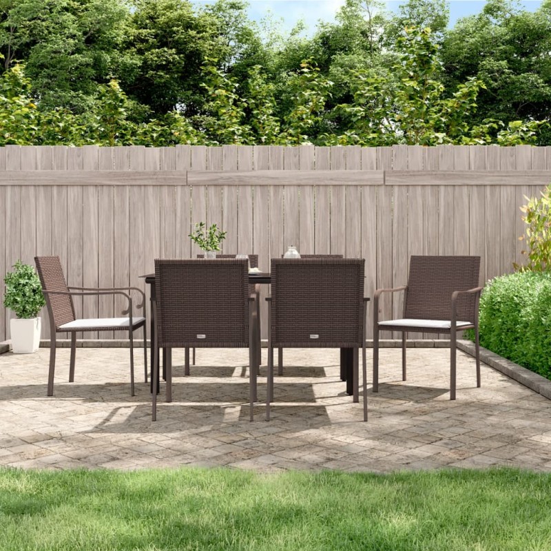 vidaXL Juego comedor jardín 7 piezas y cojines ratán sintético y acero vidaXL Juego comedor jardín 7 piezas y cojines ratán sintético y acero