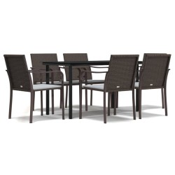 vidaXL Juego comedor jardín 7 piezas y cojines ratán sintético y acero